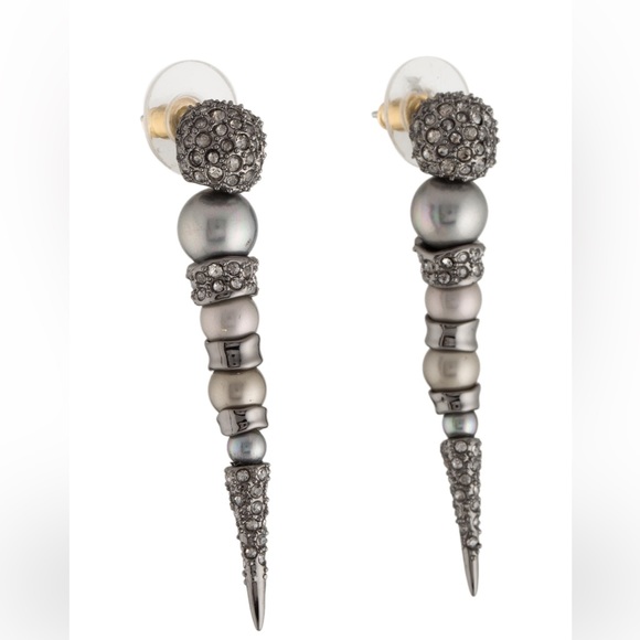 ALEXIS BITTAR ELEMENTS ARTICULATED FAUX PEARL PAVE CRYSTAL EARRINGS